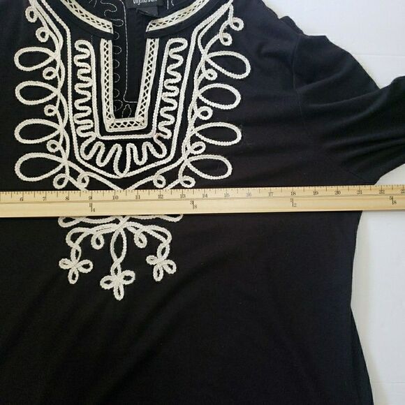 Boho Blouse Black White Embroidered Short Sleeve Peasant Gypsy Art Women XL FLAW - Picture 9 of 9